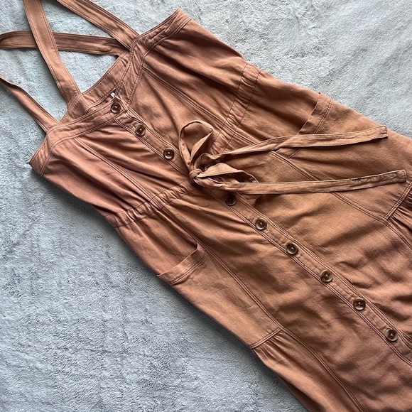 Free People Dresses & Skirts - Free People Catch The Breeze Button Tiered Midi Dress Amber Wave Neutral Tan S